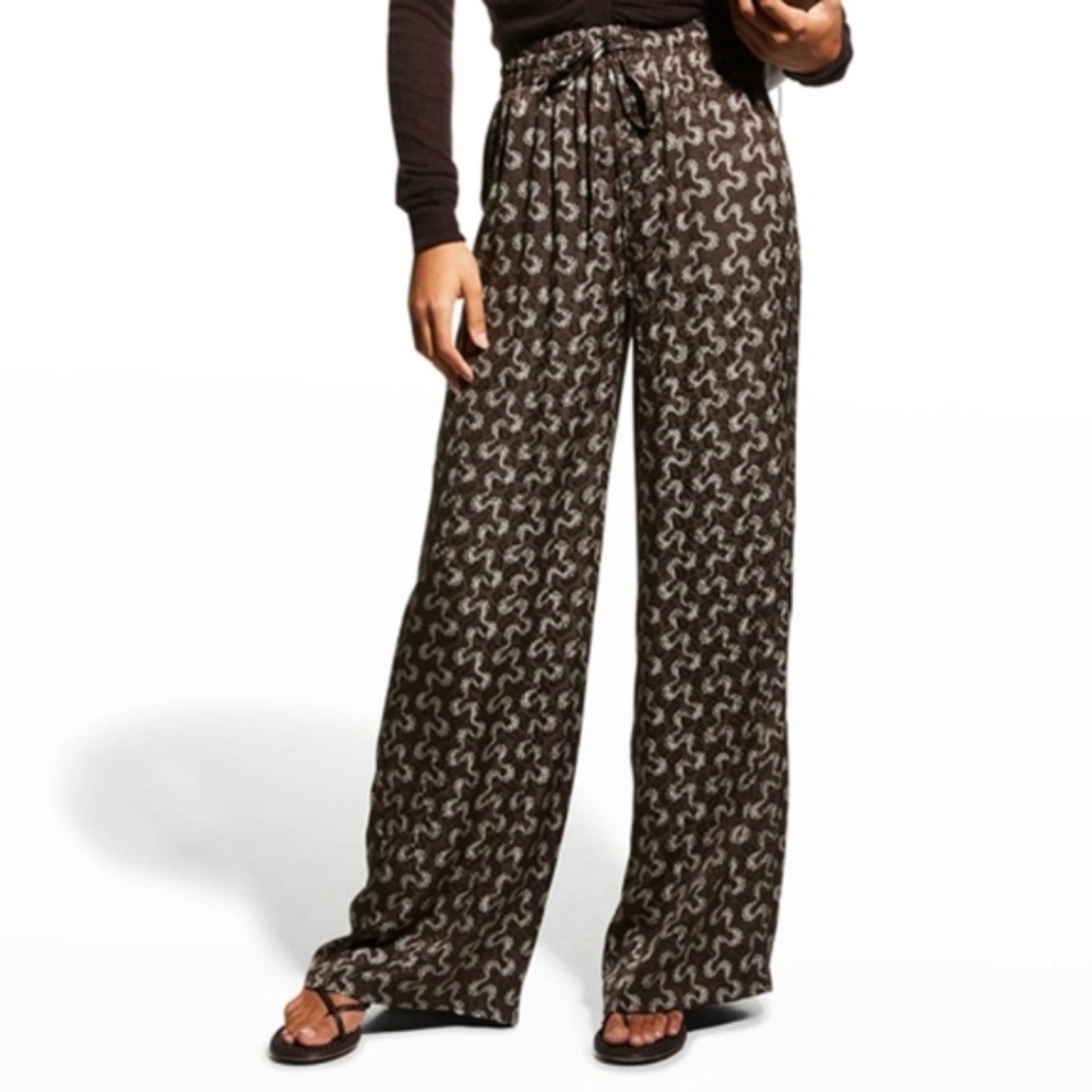 Rebecca Taylor Chantilly Silk Pant, Chocolate/Ivory Combo, Size Small, NWOT